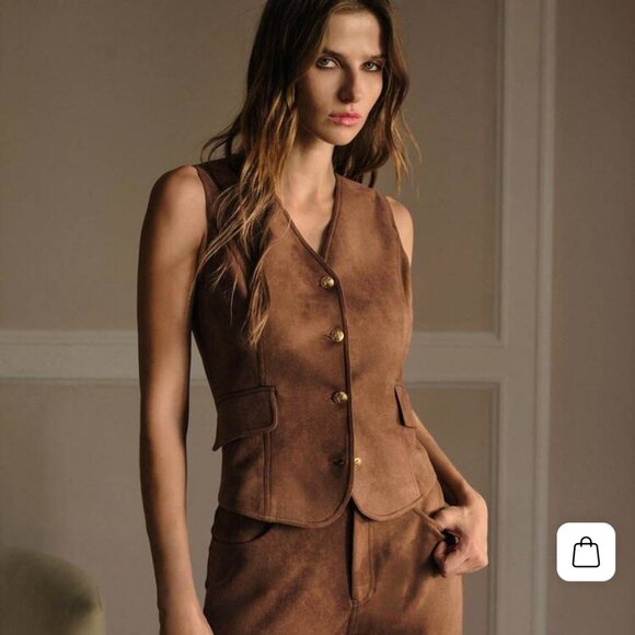 nwt MOTF vegan suede flap detail vest and pants set! $280 retail s small - Picture 3 of 4
